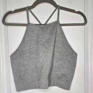 Fabletics High Neck Racerback Crop - L Heather Grey
